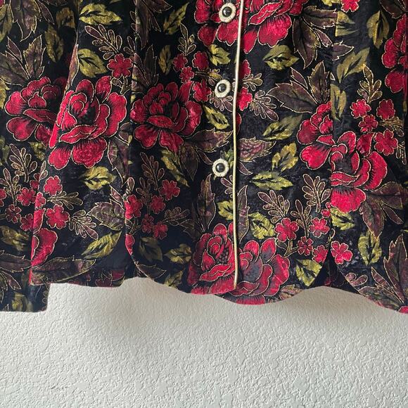 Vintage 80s/90s velour rose goth dark floral button up jacket size large - Picture 4 of 8